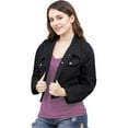 thumbnail image 1 of JuicyTrendz Women’s Cropped Denim Jacket – Button-Down, Long Sleeve, Stylish Cropped Stretch Coat Black S, 1 of 5