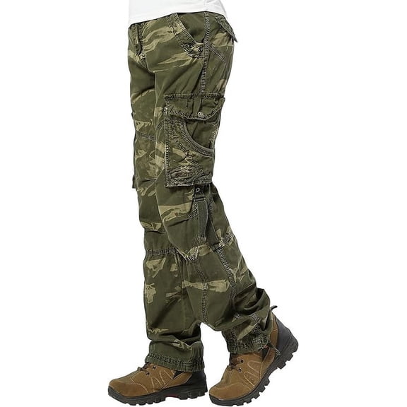 Juicy Trendz Women’s Utility Cargo Pants – Military Army Style Hiking Work Trousers with Multiple Pockets 2803-Green-Camo L