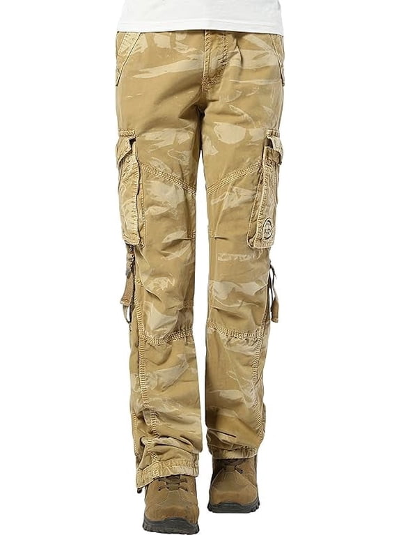Juicy Trendz Women’s Utility Cargo Pants – Military Army Style Hiking Work Trousers with Multiple Pockets 2803-Khaki-Camo M