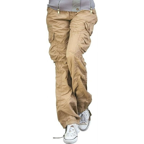 Juicy Trendz Women’s Utility Cargo Pants – Military Army Style Hiking Work Trousers with Multiple Pockets 2809-Khaki XS