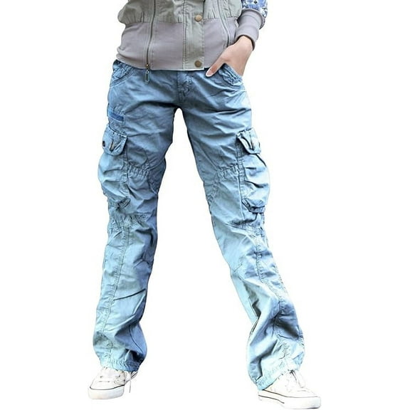 Juicy Trendz Women’s Utility Cargo Pants – Military Army Style Hiking Work Trousers with Multiple Pockets 2809-Skyblue L