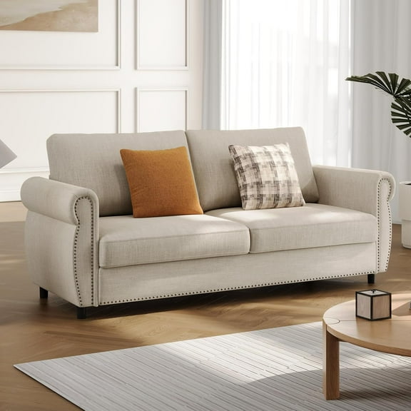 Juicyme Full Size Pull Out Sofa Bed, Convertible Sleeper Sofa WIth Pull Out Couch, Foldable Couch Bed with Mattress for Living Room/Apartments, Beige