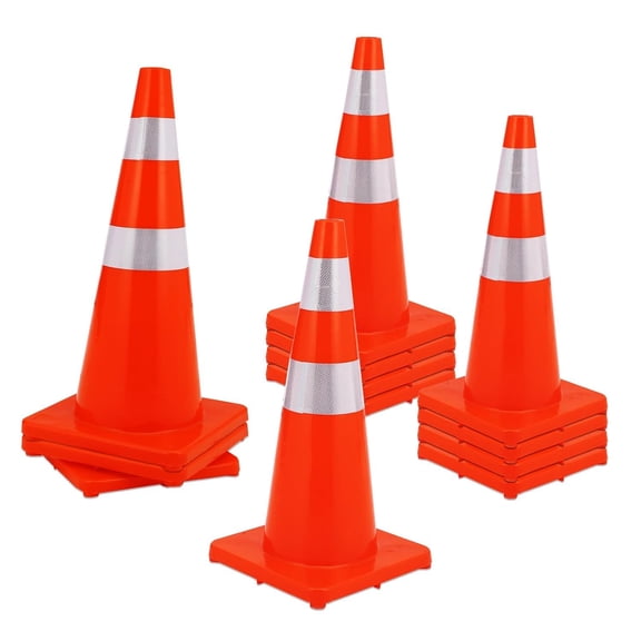 Juiluna 12 Pack Traffic Safety Cones - 28" PVC Orange Cones with Reflective Collars for Parking, Construction, and Driving Training - Durable Road Caution Cones for Traffic Control