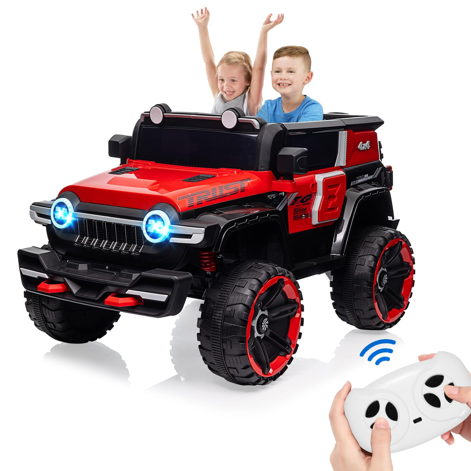 Juiluna 2 Seater Ride On Car with Remote Control, 4WD OffRoad Truck