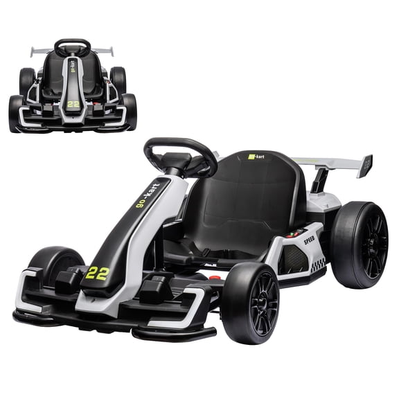 Juiluna 24V Electric Go Kart for Kids,Powerful Drift Kart with 2 * 150W Motors, Adjustable Seat, 8mph Speed, Blue tooth, Led Lights ,Outdoor Riding Toy for Children Ages 6-15,