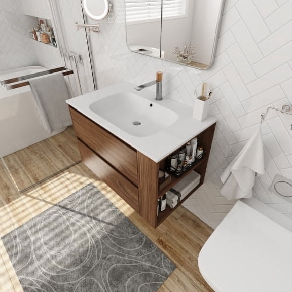 Juiluna 30" Wall Mounted Bathroom Vanity with Gel Sink Side Shelf Waterproof Scratch-Resistant Bathroom Accessories for Small Space