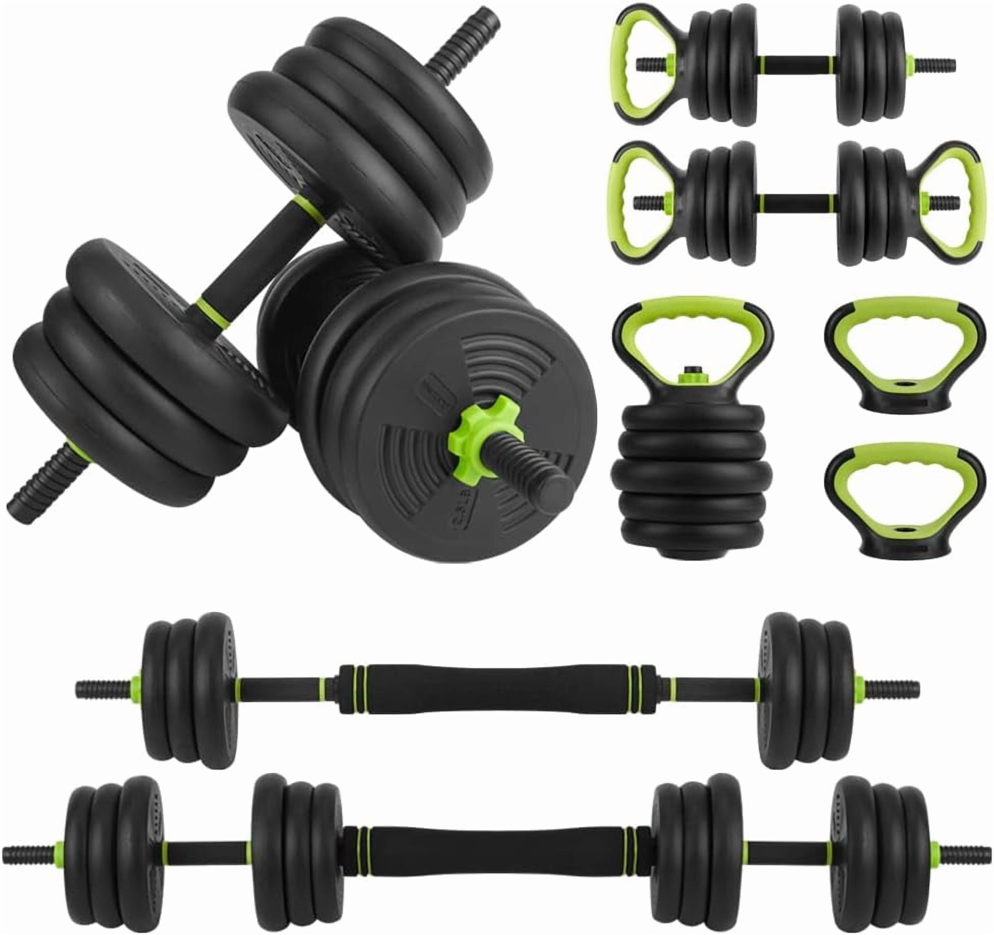 Juiluna 4 in 1 Adjustable Dumbbell Set, 44LBS Free Weight Set Used as Dumbbell, Barbell, Kettlebell and Push-up, Home Gym Fitness Workout Equipment for Men and Women black