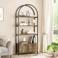 thumbnail image 1 of Juiluna 4 Tier Arched Bookshelf with Doors Storage, 71.5 Inch Tall Industrial Book Shelf with Metal Frame, Open Curved Bookcase, Display Shelf for Living Room and Office, Brown, 1 of 7