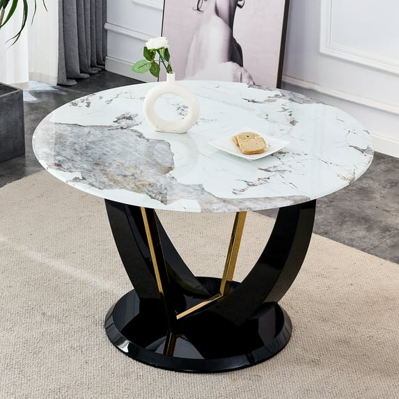 Juiluna 48" Sintered Stone Dining Table With MDF Legs Imitation Marble Desktop Circular Modern Dining Table For Living Room Restaurants