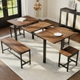 thumbnail image 1 of Juiluna 5-Piece Dining Table Set for 4-8 People, 63" Large Extendable Kitchen Table Set with 2 Benches and 2 Square Stools, Modern Dining Room Furniture Sets, Easy Assembly, Espresso, 1 of 9