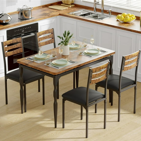 Juiluna 5 Piece Dining Table Set, Industrial Style Dining Table and Chairs Set for 4, Kitchen Table Set for Dining Room Kitchen Apartment, Brown