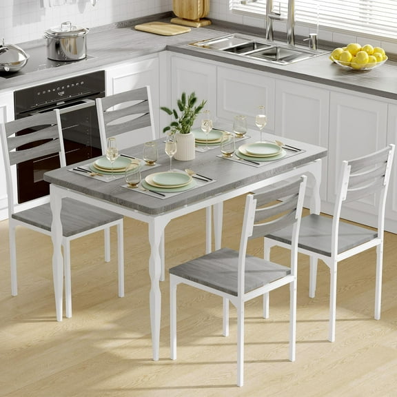 Juiluna 5 Piece Dining Table Set, Industrial Style Dining Table and Chairs Set for 4, Kitchen Table Set for Dining Room Kitchen Apartment, Grey