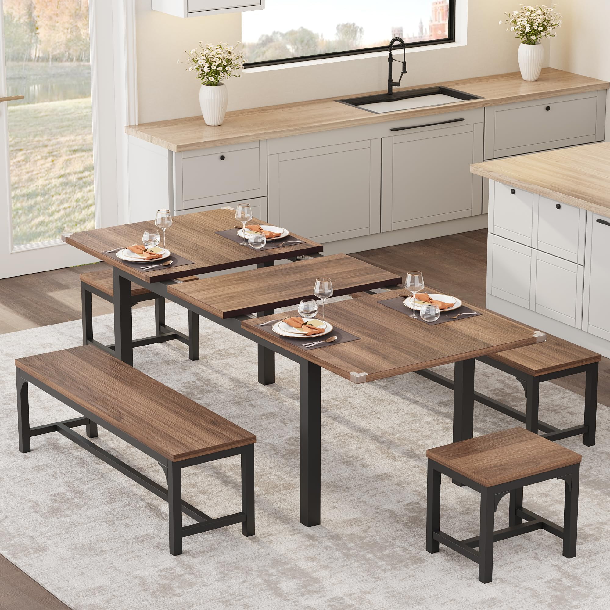 Juiluna 5 Pieces Dining Table Set for 4-6, 63" Large Extendable Dining ...