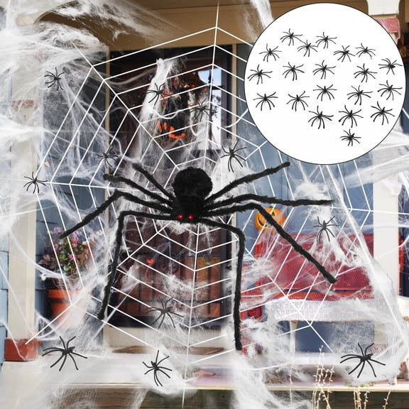 Juiluna 50" Giant Voice Control Spiders, Halloween Hairy Spiders Set with 12Ft Web, 20 Small Spiders for Halloween Indoor Outdoor Decorations