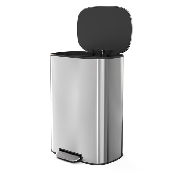 Juiluna 50L/13Gallon Hands-Free Trash Can Fingerprint-Resistant Stainless Steel Step Pedal Trash Can with Quiet-Close Lid for Home Office
