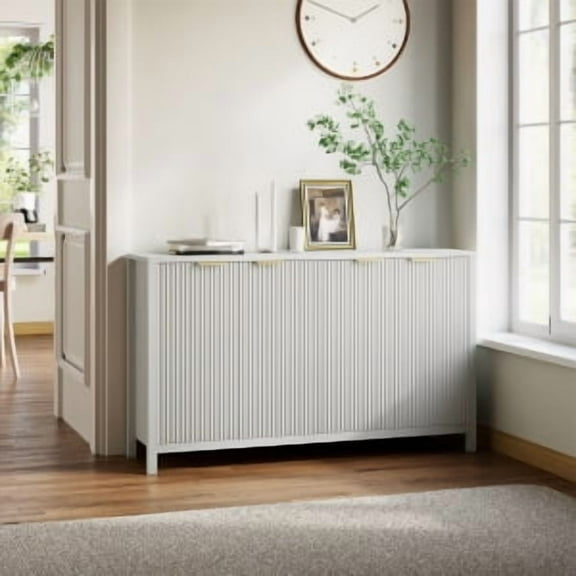 Juiluna 55" Modern Fluted Buffet Cabinet with Storage and Doors, Large Wood Farmhouse Kitchen Buffet Sideboard Storage Coffee Bar Cabinet for Living Dining Room Entryway, Oak/White