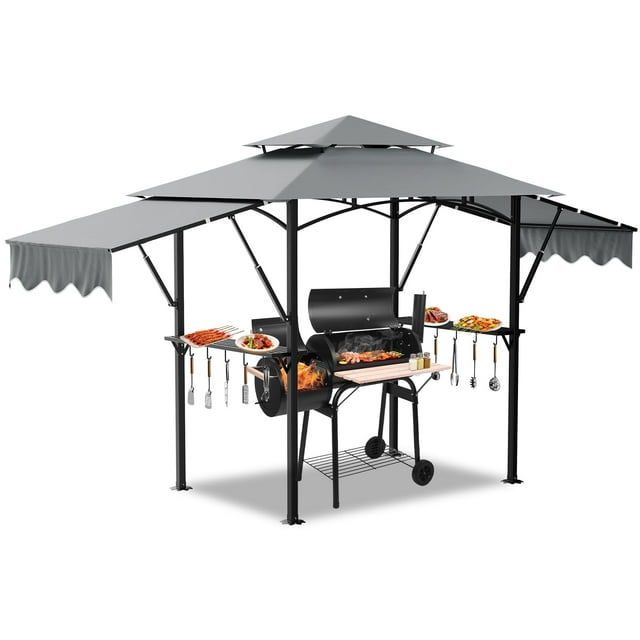 Juiluna 8'x5' Double Tiered Grill Gazebo, Outdoor BBQ Gazebo Shelter