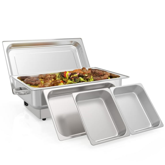 Juiluna 9QT Electric Chafing Dish Set with Temperature Control, Stainless Steel Chafer with 1 Full-size Pan & 2 Half-size Pan for Catering and Food Servers