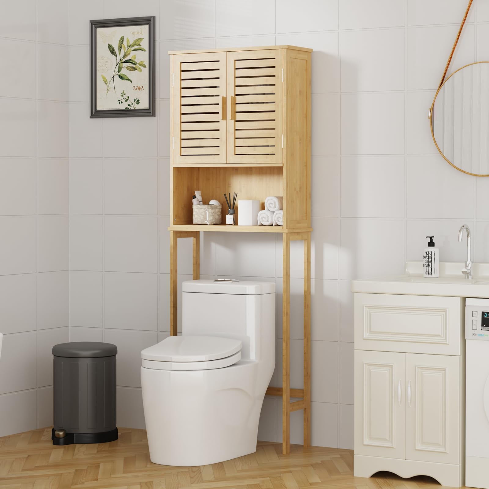 Juiluna Bamboo Over The Toilet Storage Cabinet,Bathroom Cabinet with ...