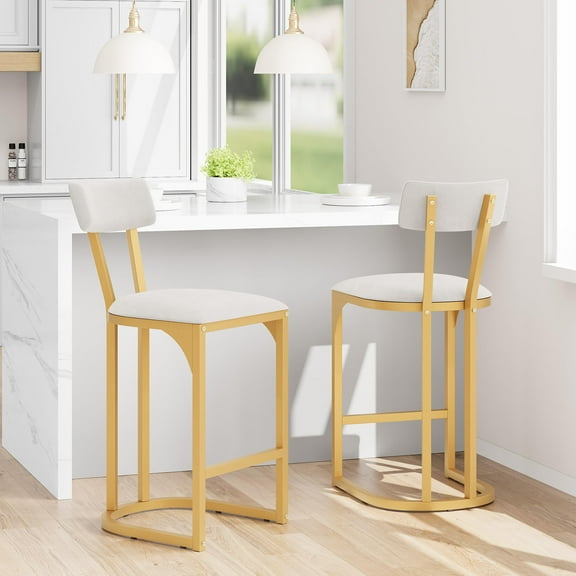 Juiluna Bar Stools Set of 2, Counter Height Bar Stools, Curved Back with Metal Frame Island Chairs with Upholstered Modern Tall Barstools Counter Stools for Kitchen Dining Room (Gold)