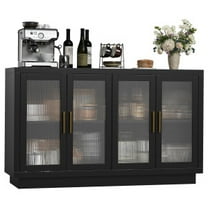 Juiluna Buffet Cabinet with Storage, 55.1" Large Wood Cabinet with 4 Fluted Glass Doors, Black Modern Storage Cabinets for Living Room, Entryway, Kitchen, Dinning Room, Hallway