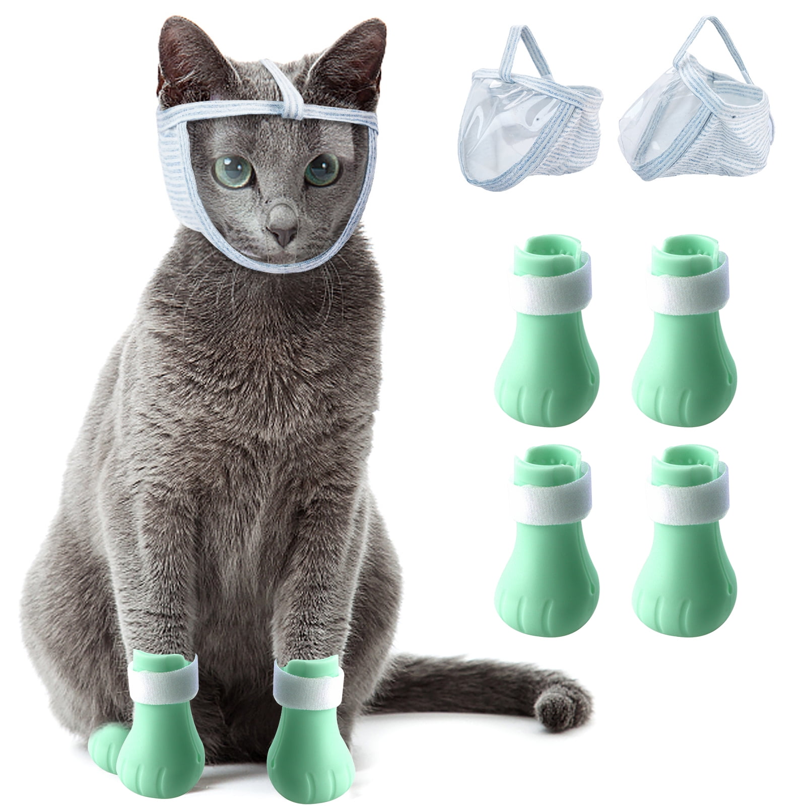 Juiluna Cat Muzzle and Boots Cat Muzzle for Grooming with 4 Silicone Cat Claw Covers, Breathable