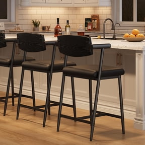 Juiluna Counter Height Bar Stools Set of 2 With Arms,26" Upholstered Bar Stools With Back, Wider Seat, Modern Bar Stools Set With Footrest for Kitchen Island, Counter Bar,Easy Assembly,Black/Brown