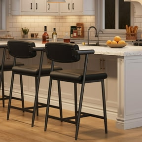 Juiluna Counter Height Bar Stools Set of 2 With Arms,26" Upholstered Bar Stools With Back, Wider Seat, Modern Bar Stools Set With Footrest for Kitchen Island, Counter Bar,Easy Assembly,Black/Brown