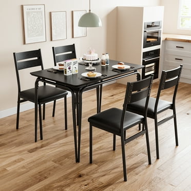 Juiluna Dining Table for 4, Small Table and Chairs Set of 4, Square Dinette Set for 4, Dinner Table Set, 5 Piece Kitchen & Dining Room Sets for Small Space, Apartment, Black/Vintage/Grey