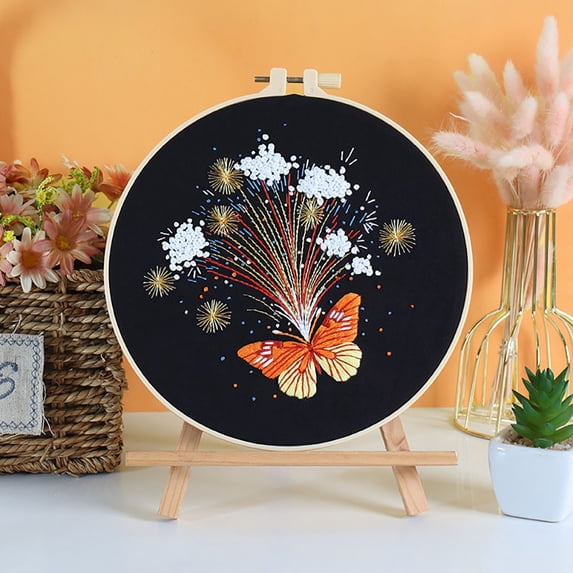 Juiluna Embroidery Kit with Butterfly Embroidery Patterns, Embroidery Stitches Practice Kit with Embroidery Hoop Threads And Needles for Grown-ups Beginners