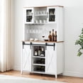 thumbnail image 1 of Juiluna Farmhouse Coffee Bar Cabinet with Sliding Barn Door, 70" Tall Buffet Cabinet with Storage Shelves, Liquor Cabinet with Wine and Glasses Rack,Sideboard Cupboard for Kitchen,Dining Room, White, 1 of 8