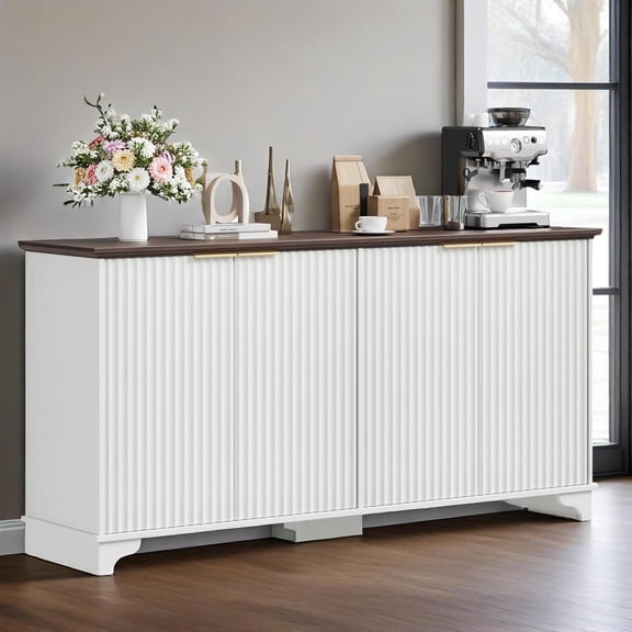 Juiluna Fluted Sideboard Buffet Cabinet with Storage, 4 Door Kitchen Storage Cabinet, Coffee Bar Buffet Cabinetry with Adjustable Shelves, Extra Load-Bearing Support Feet, for Kitchen, Living Room