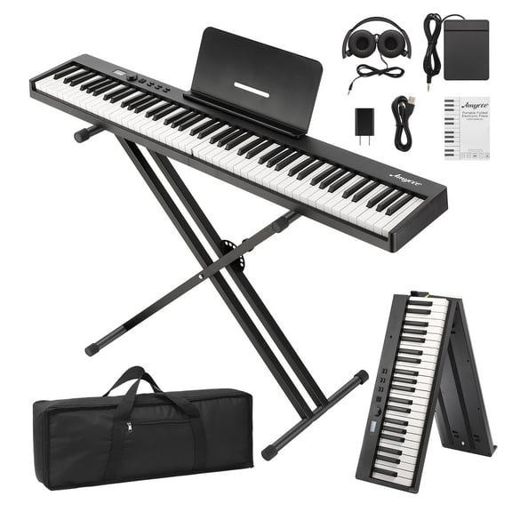 Juiluna Folding Piano Keyboard,Portable Piano Keyboard 88 Keys for Beginner,Full Size Digital Piano with Sus/tain Pedal,Headphones, Handbag, Blue/tooth, USB MIDI for Beginner,Kids,Adult