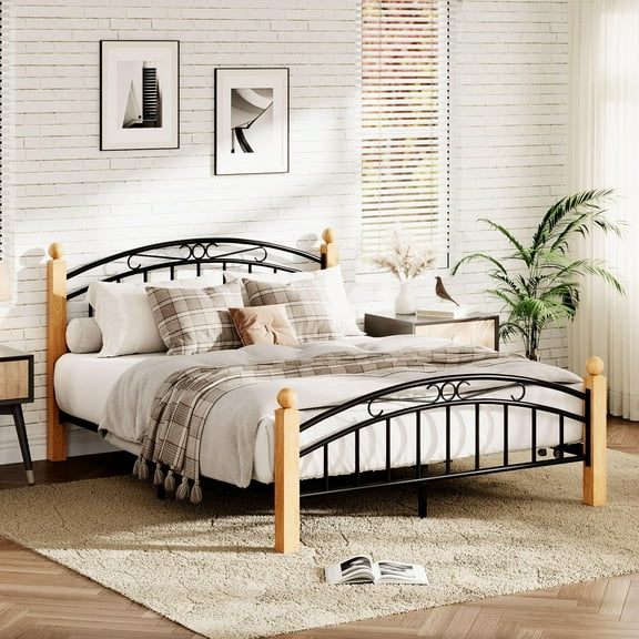 Juiluna Full Size Bed Frame with Headboard and Footboard, Classic Metal Platform Bed Frame Mattress Foundation with Under Storage, Steel Slats, No Box Spring Needed, Noise Free, Black