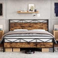 thumbnail image 1 of Juiluna Full Size Bed Frame with Rustic Wood Headboard and Footboard, Metal Platform Bed Frame Full Heavy Duty, Sturdy Steel Slat Support, No Box Spring Needed, Brown, 1 of 6