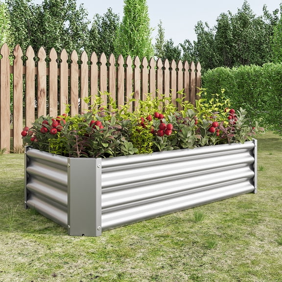 Juiluna Galvanized Metal Raised Garden Bed For Vegetables, 4x2x1FT Rectangle Outdoor Planter Box, Multi-purpose Backyard Patio Planter Raised Beds For Flowers, Fruits