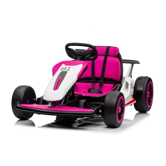 Juiluna Go Kart for Kids, 24V Drift Kart with 2X200W Strong Motor, 7AH Big Battery, Electric Pedals, Electric Go Kart Outdoor Race Toy, Pink