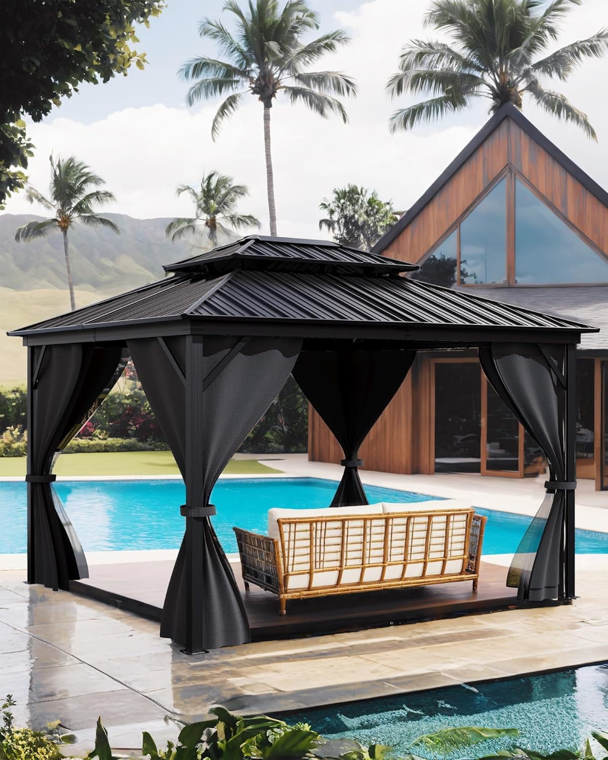 Juiluna Hardtop Gazebo 10'x12' for All Weather, with Double Metal Roof, Aluminum Alloy Frame ...