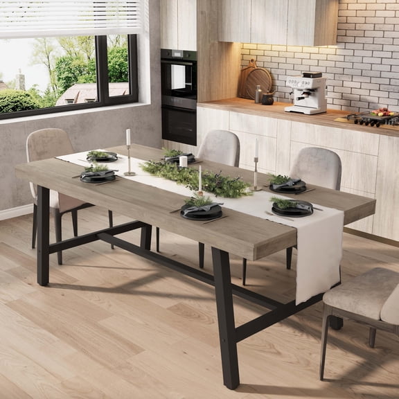 Juiluna Industrial Dining Table for 6-8 People, 70.87 in Long Wooden Kitchen Table with Sturdy Metal Frame & Rustic Brown Finish (Grey, 70.87 in Long)