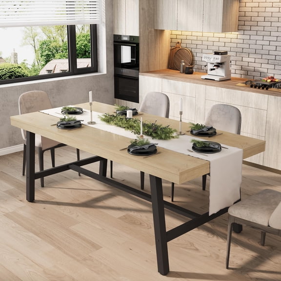 Juiluna Industrial Dining Table for 6-8 People, 70.87 in Long Wooden Kitchen Table with Sturdy Metal Frame & Rustic Brown Finish (Natural, 70.87 in Long)