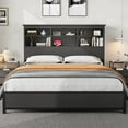 thumbnail image 1 of Juiluna King Size Bed Frame with Bookcase Headboard, Tall Wooden Bed Headboard Frame with Type-c & USB Charging Station, Under Bed Storage Space, No Box Spring Needed, Black, 1 of 8