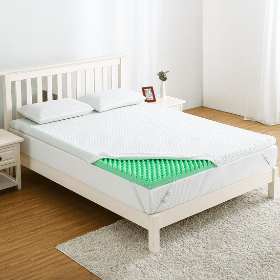 Juiluna Memory Foam Egg Crate Mattress Topper with Zippered Bamboo Cover Cloud-Like Soft King