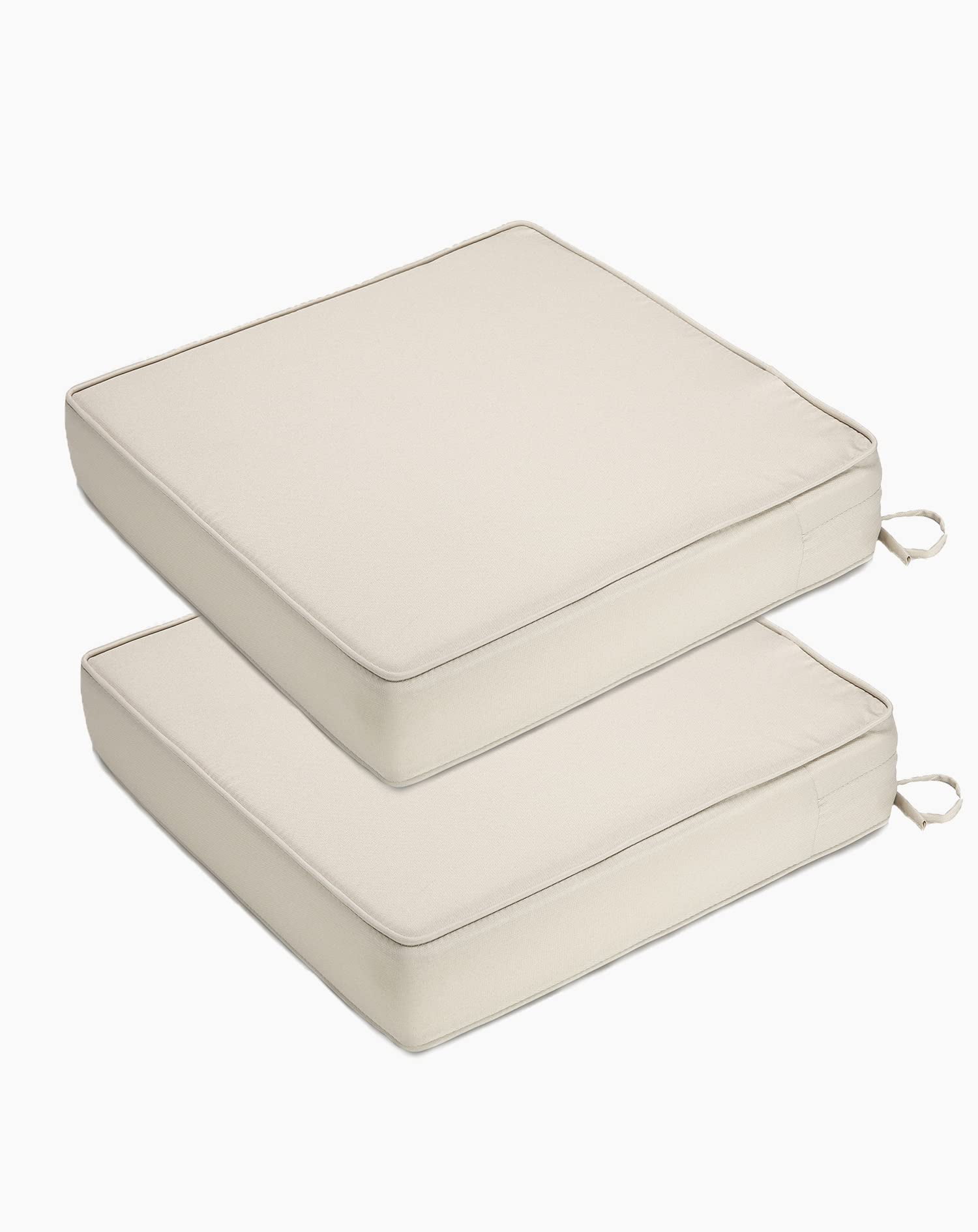 Juiluna Patio Chair Cushion for Outdoor Furniture 19x19x4 Inch, Waterproof Outdoor Seat Cushions for Patio Furniture, Garden Sofa Couch Chair Cushions with Ties, Set of 2, Khaki