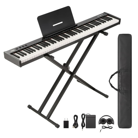 Juiluna Piano Keyboard 88 Keys Semi-weighted, Full-Size Electric Keyboard Piano for Beginners,Portable Keyboard with Headphones,Sus/tain Pedal,Handbag,Blue/tooth, USB MIDI
