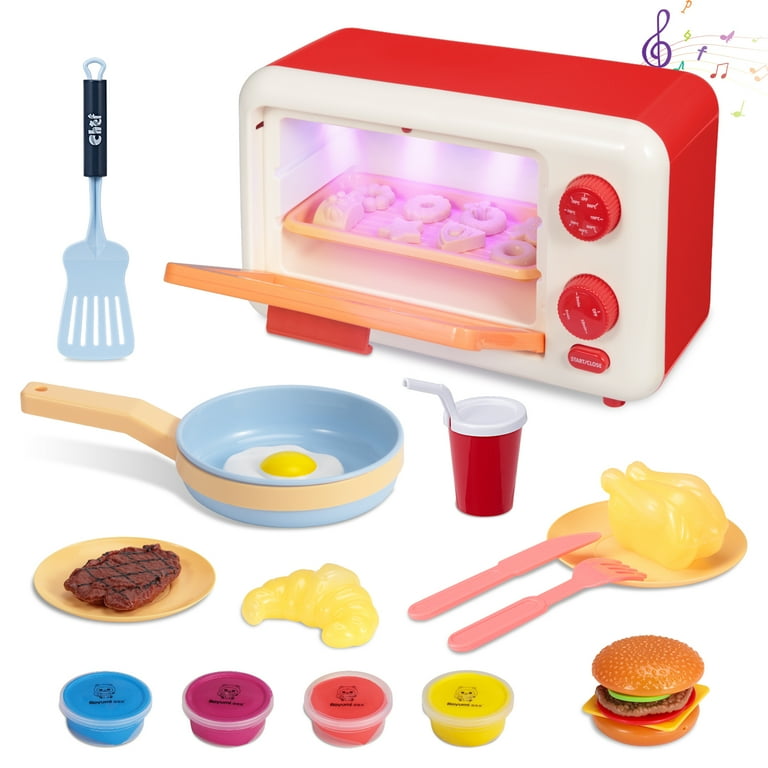 Juiluna Pretend Play Kitchen Toys for Kids Toy Oven with Light Sound Kids Kitchen Accessories for Toy Kitchen Cooking Utensils Color Changing