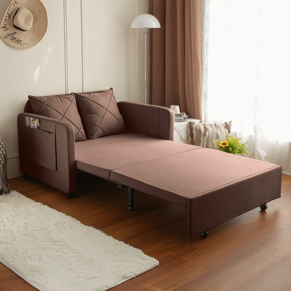 Juiluna Pull Out Sofa Bed With Headboard Linen Love Seat Couch Modern Love Seat Futon With 2 Pillows 2 Sides Pockets