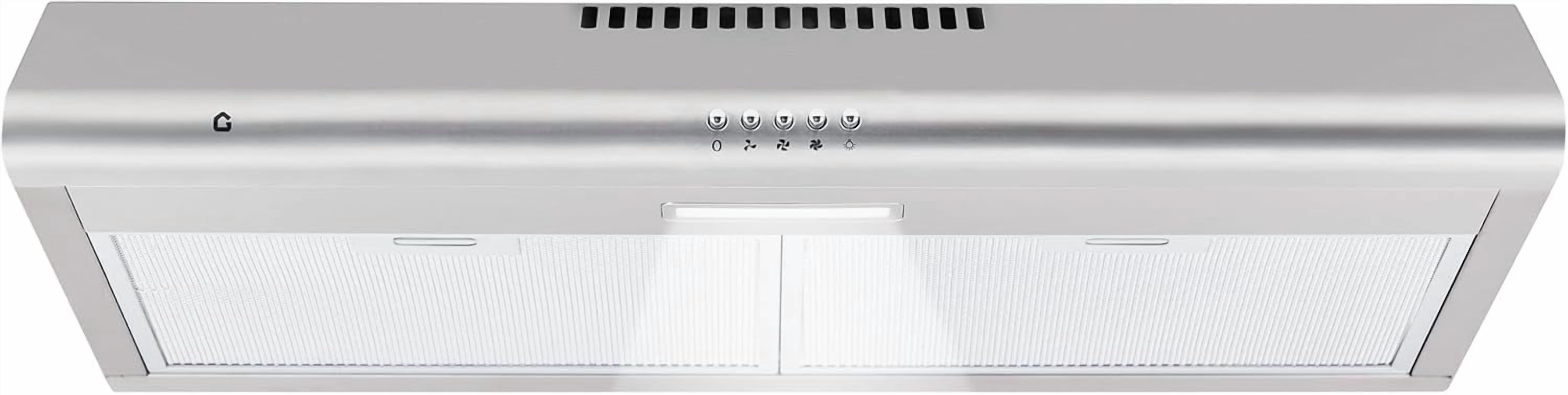 Juiluna Range Hood 30 Inch Under Cabinet, Stainless Steel Stove Vent Hood, 200CFM, 3-Speed Exhaust Fan, Button Controls, LED Lights, Reusable Baffle Filters, Silver