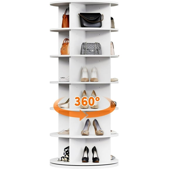 Juiluna Rotating Shoe Rack Tower, 360° Spinning Shoe Organizer Rotating Shelf, Space-Saving Large Capacity Storage Round Carousel,Bookshelf, Handbag Holder for Entryway, Closet & Bedroom