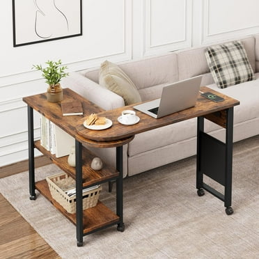 Juiluna Rotating Sofa Side Table 360 End Table with Charging Station Swivel Side Table with Extra Storage Bag Movable End Table with 6 Swivel Wheels with Brakes for Bedroom Living Room