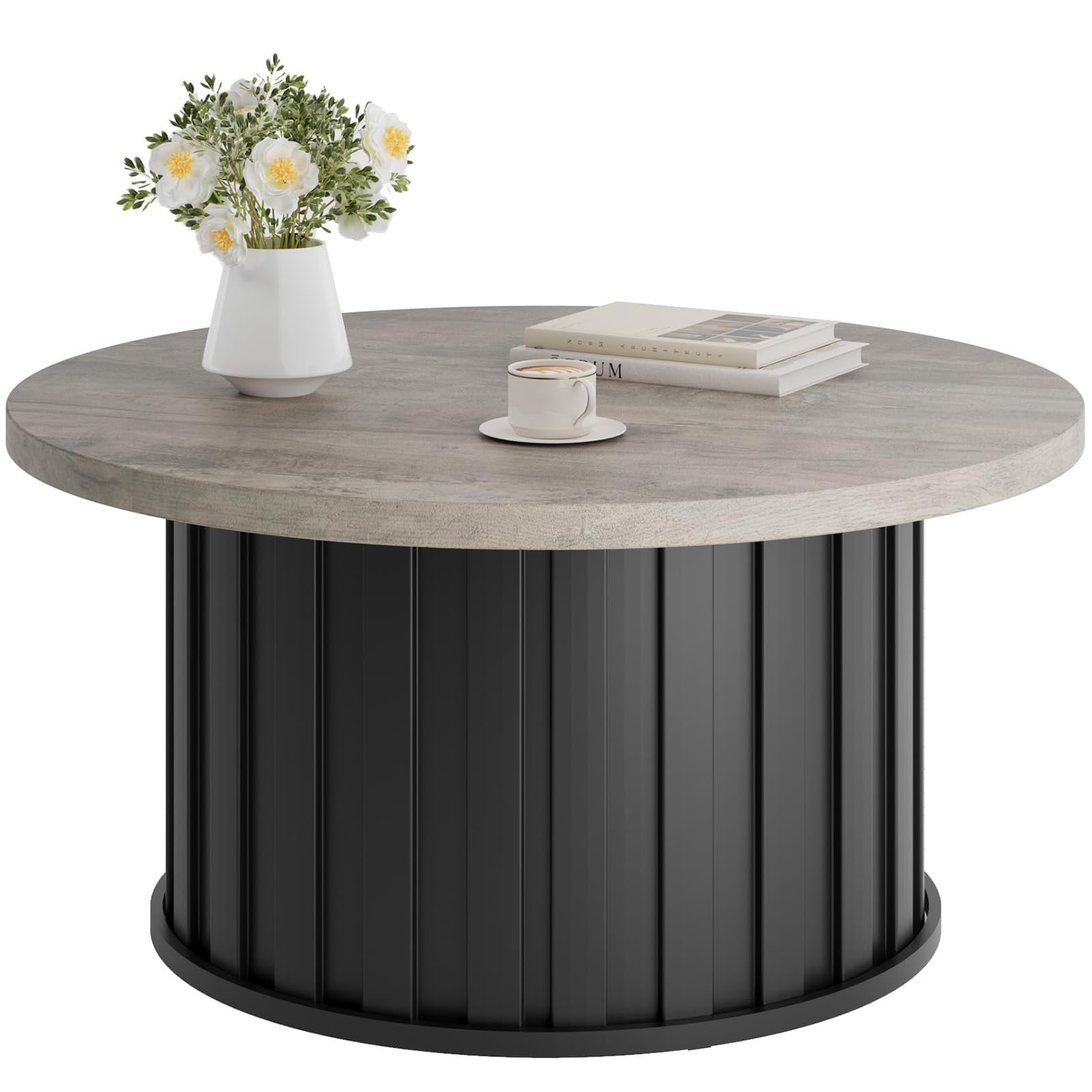 Small Round Coffee Table Set Of 2 - Nesting Tables With Metal Frame For Living Room, Bedroom Or Office